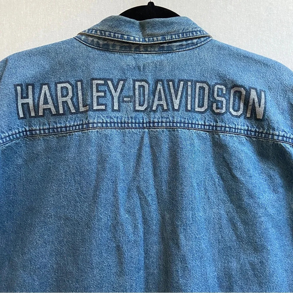 Harley Davidson Denim Long Sleeve Button Shirt 25”  PTP Sz XXL - Picture 3 of 10